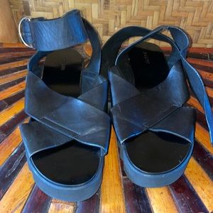 JOSEPH black leather cross cross ankle wrap sandals 39